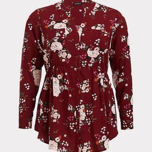 Red Wine Floral Challis Babydoll Tunic Torrid